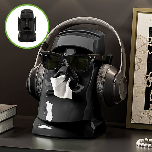 Fiudx Dispensador de Pañuelos, Porta Pañuelos con Diseño Facial Único, Soporte Multifunción para Auriculares, Soporte para Gafas de Sol de Gran Capacidad, para Uso En Casa o En La Oficina, Organizaci