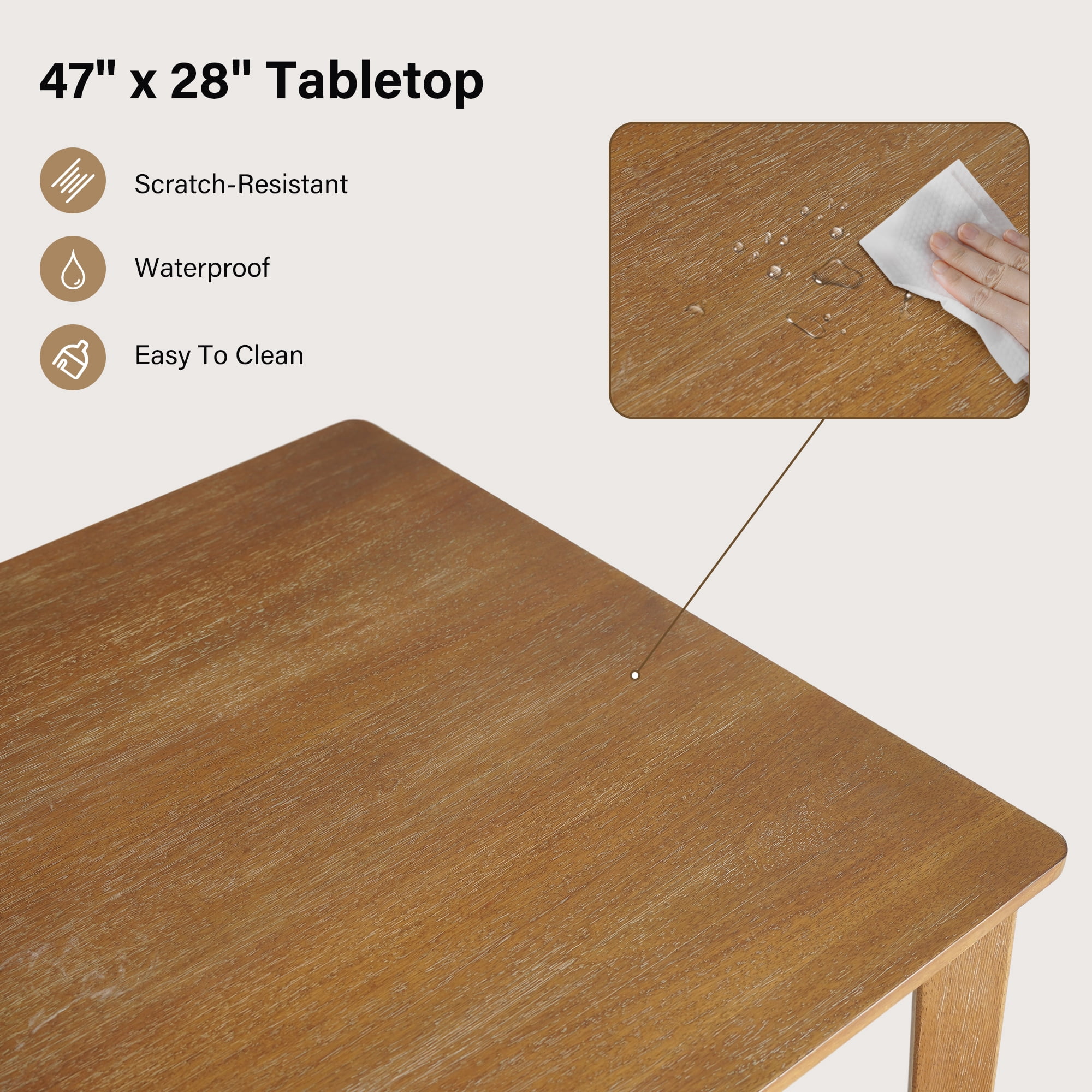 KithKasa 47" Farmhouse Dining Table, Mid Century Modern Round Dining Table for 4-6 Person, Wooden Legs, Leisure Coffee Table for Kitchen Dining Room