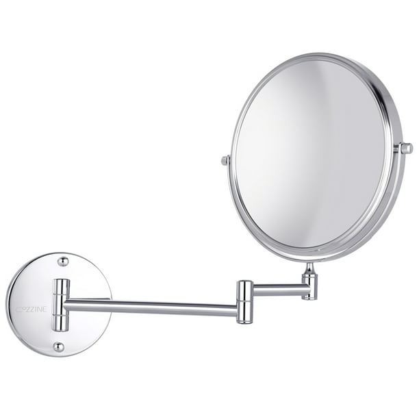 7.8 Inch Extendable Wall Mount Mirror, Cozzine Makeup Mirror with 7x Magnification, 12.6 Inch Extension, Chrome and White Finish, Two-Sided Swivel Face Mirror for Bathroom Bedroom