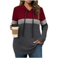 thumbnail image 2 of YUGYXL Womens Plus Size Lightweight Ribbed Knit Hoodie Sweaters Casual Long Sleeve Pullover Tops for Fall Winter Wine L, 2 of 5