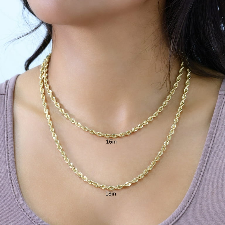 アクセサリー 10K Gold Rope Necklace 51cm 4mm 10K Yellow Gold 4mm Diamond Cut Rope Chain Link Necklace