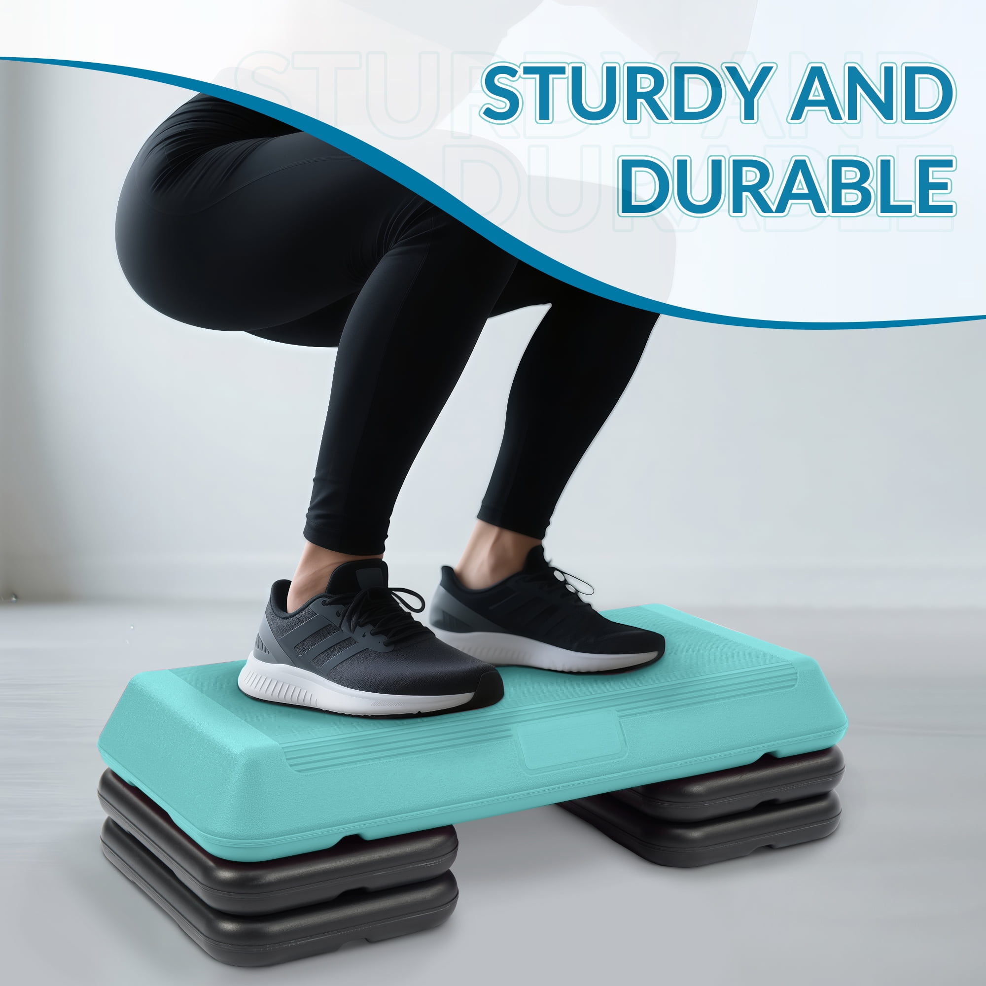 Signature Fitness Adjustable Aerobic Step Platform with 4 Risers, Non-Slip Stepper for Home Gym Workouts – 16", 28", 43", Pink/Blue/Gray