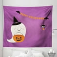 thumbnail image 1 of Ghost Tapestry, Halloween Holiday Happiness Dressing Playing Games Candy Witch Hat, Fabric Wall Hanging Decor for Bedroom Living Room Dorm, 5 Sizes, Purple Marigold and Black, by Ambesonne, 1 of 1