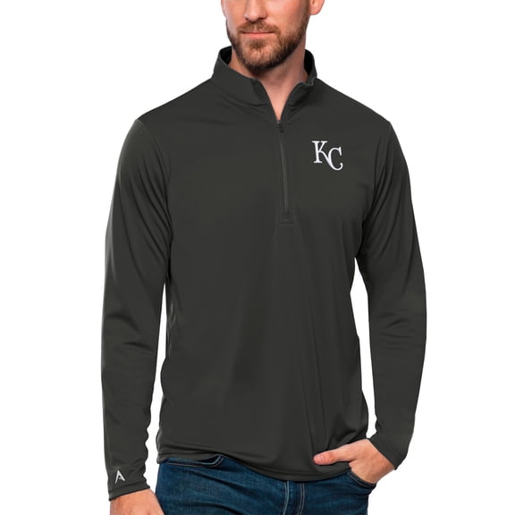 Men's Antigua Charcoal Kansas City Royals Tribute Quarter-Zip Pullover Top