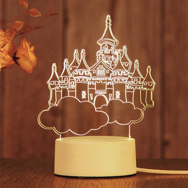 Lámpara De Que cambia color Luz Iluminación Decorativa Luz Dormitorio Con Panel de lámpara Acrílica 4W Castillo Salvador Luz de noche de acrílico óptico 3D