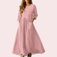 thumbnail image 2 of 3/4 Sleeve Dress for Women Boho Maxi Dress 2025 Fall Casual Loose Long Maxi Dresses with Pockets Pink L, 2 of 4