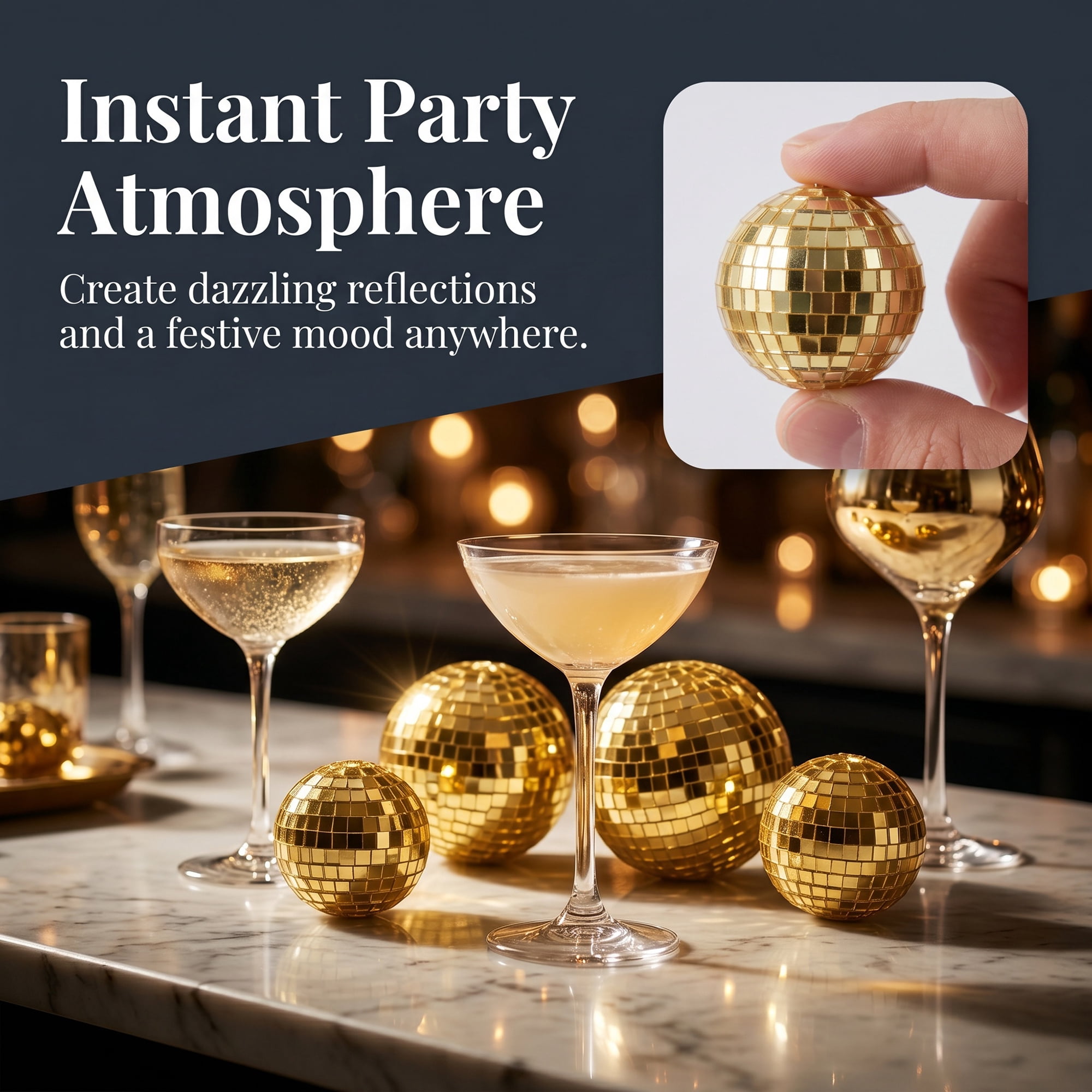 Unique Bargains 10Pcs Mirror Disco Balls for Hanging Sphere Orbs Gold 1.6"x1.6"x1.6"
