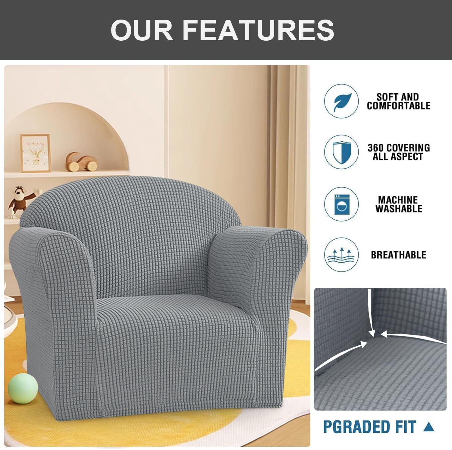 CHUNTIAN Toddler Chair Covers Kids Arm Chair Covers Stretch Kids Armchair Covers Jacquard Toddler Couch Cover Soft Mini Sofa Covers for Kids Fold Out Sofa Home Protection Cover,11