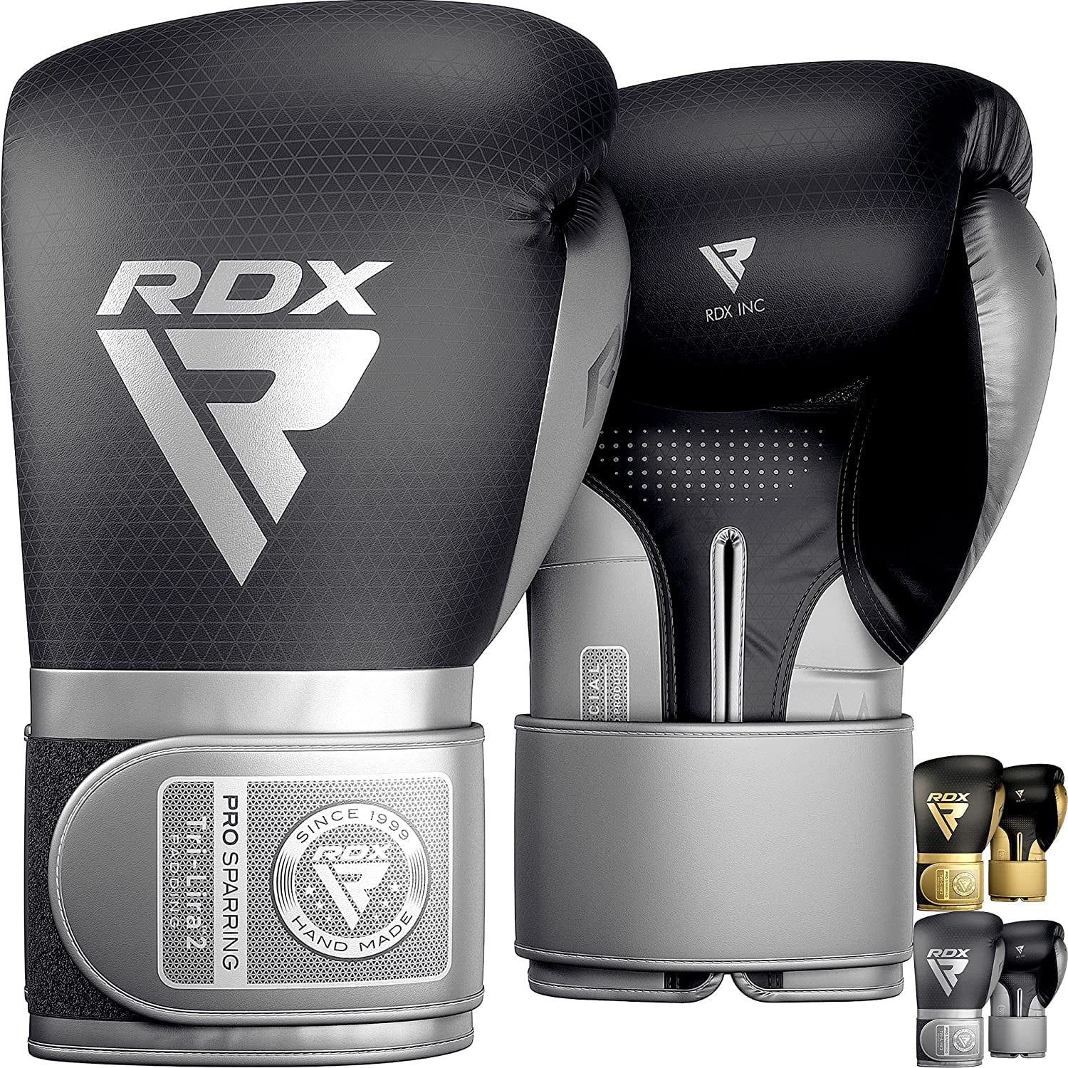 RDX Boxing Gloves Training Muay Thai Matte Black Convex Skin Leather Sparring 