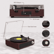Maio A4 vintage phonograph, vinyl record, high-fidelity stereo sound, 3-speed belt-driven vintage phonograph, 3.5mm output compatible with external speakers, perfect holiday gift,Red Walnut
