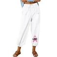 thumbnail image 3 of Sentmoon Loose Pants for Women with Print Drawstring Elastic Waist Womens Summer Outfits Plus Size Straight Leg Casual Womens Activewear with Pocket Beach for Travel and Vacation White M, 3 of 5
