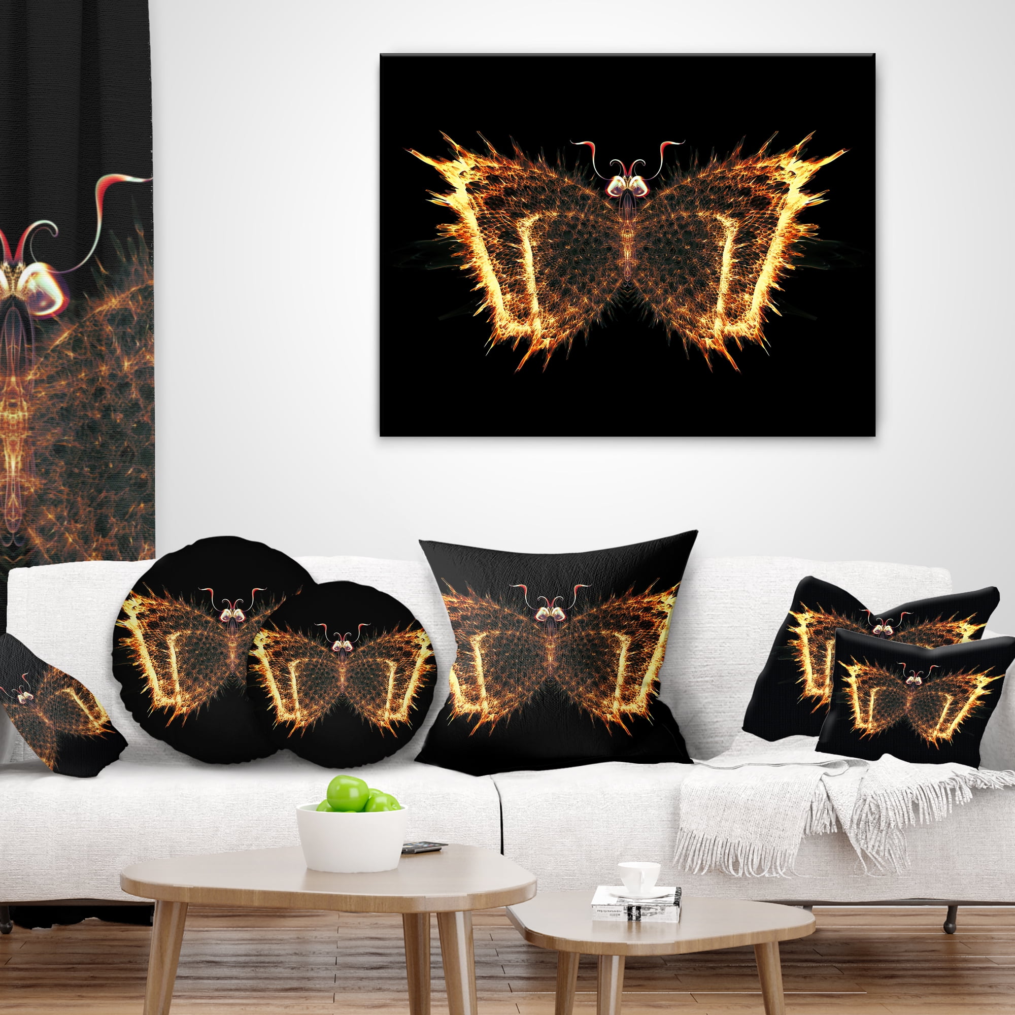 Designart Fire Fractal Butterfly in Dark - Abstract Throw Pillow - 12x20