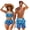 Blue Palm Trees, variant on Matching Swimsuits for Couples Red Hibiscus Palm Leaves Bikini Sets for Women Remowable Pad 2 Piece Mens Swim Trunks Swimsuit Trendy Aloha Outfits