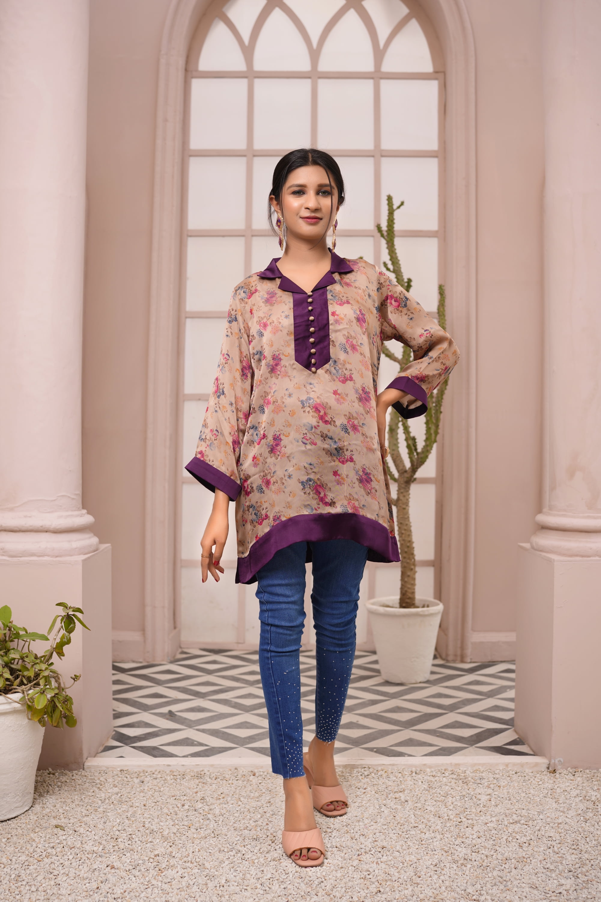 IshDeena Satin Silk Tunic Tops for Women - One Piece Short Kurti, Indian  Pakistani Fusion Design, Perfect for Office \u0026 Casual Wear - Walmart.com