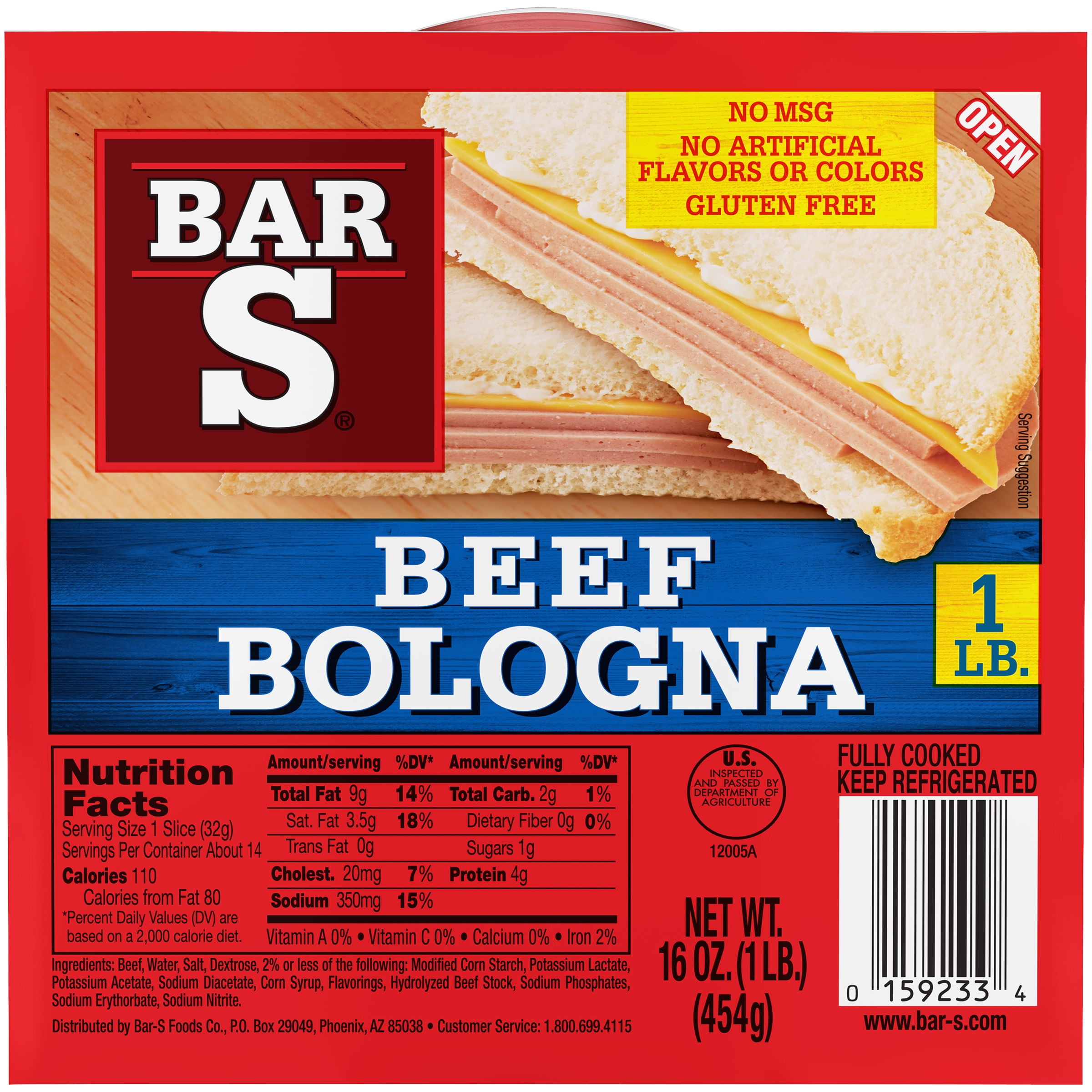 Bar S Beef Bologna, 16 Oz.