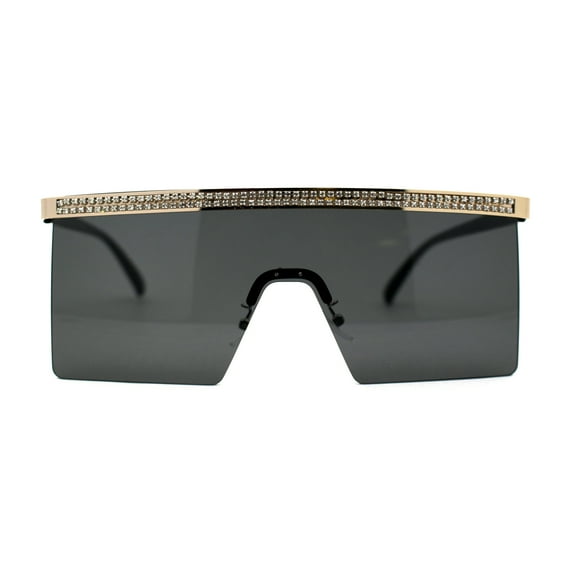 Rhinestone Jewel Brow Line High Temple Half Rim Flat Top Sunglasses Gold Solid Black