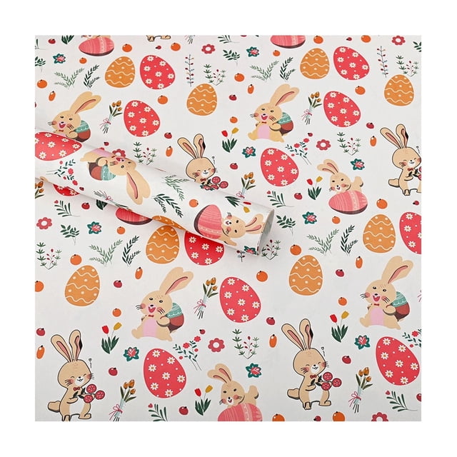A 70X50Cm Easter Gift Wrapping Paper With Bunny And Egg Pattern, Tear-Resistant Recyclable Paper For Holiday, Party, Or Diy Crafts, Vibrant Spring Design