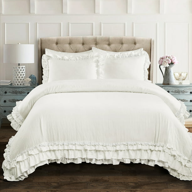 Lush Decor Ella Shabby Chic Ruffle Lace Polyester Comforter King White 3 Pc Set Walmart Com Walmart Com