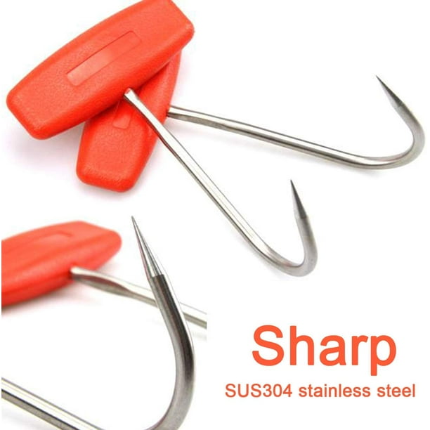 2PCS Meat Hooks for Butchering,T Shaped Boning Hooks with Handle 6 inch  Stainless Steel Butcher Shop Tool Kit (Orange x2) 