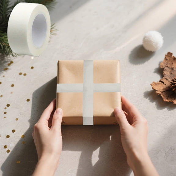 Taicans 14.2 Yards Christmas Gift Wrapping Ribbon - Strong Adhesive Craft Tape for Holiday Gifts,DIY & Wall Art,Hand-Tearable,Re-Stickable,0.5in Wide