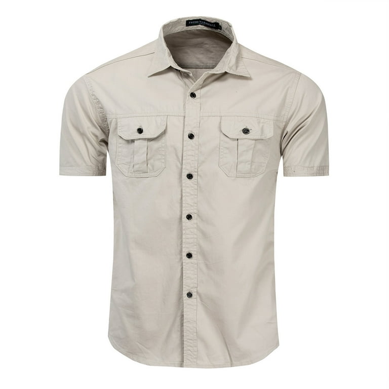 Casual Dress Shirts Men Men's Sun Proof Hiking Fishing Shirt Short Sleeve  Outdoor Cool Cargo Button Down Shirts With Pockets 