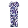 thumbnail image 5 of HUJlwoi Women Button down Pajama Tie Dye Printed Sleepwear Sets Short Sleeve Shirts and Capri Pants Lounge Pj Sets with Pocket, 5 of 5