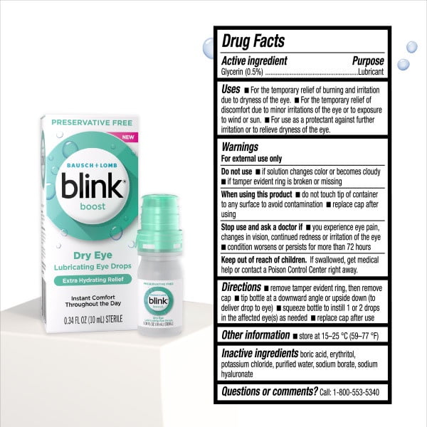 3 Pack - Blink Boost Preservative-Free Lubricating Eye Drops, Eye Care Drops for Dry Eyes, Instant Moisture for Dry Irritated Eyes & Comfort Throughout the Day, Contact Lens Friendly, 10 mL
