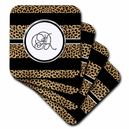 

3dRose Elegant Cheetah Animal Print Monogram Letter D Soft Coasters set of 8