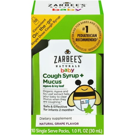 Zarbee's Naturals Baby Cough Syrup + Mucus, Natural Grape, 10 Single Serve Packs