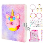 JYPS Diary with Lock, Squishy Unicorn Notebook with Lock, Fluffy Notebook and Stationary Sets, Lockable Journal with Keys Unicorn Gift Set