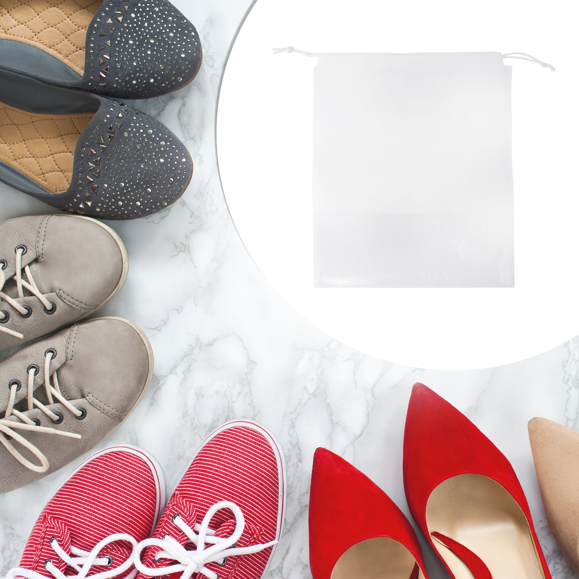 Unique Bargains 10 Pcs  Dustproof Shoe Dust Bag Shoes Storage Bag Travel Drawstring Storage Bag White