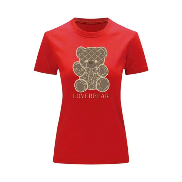 Playera Blusa Con Impresion De Oso LoverBear Con Fondo De Dinero Ropa De Mujer Juvenil Color Rojo Talla Mediana Marca Emil SaEs