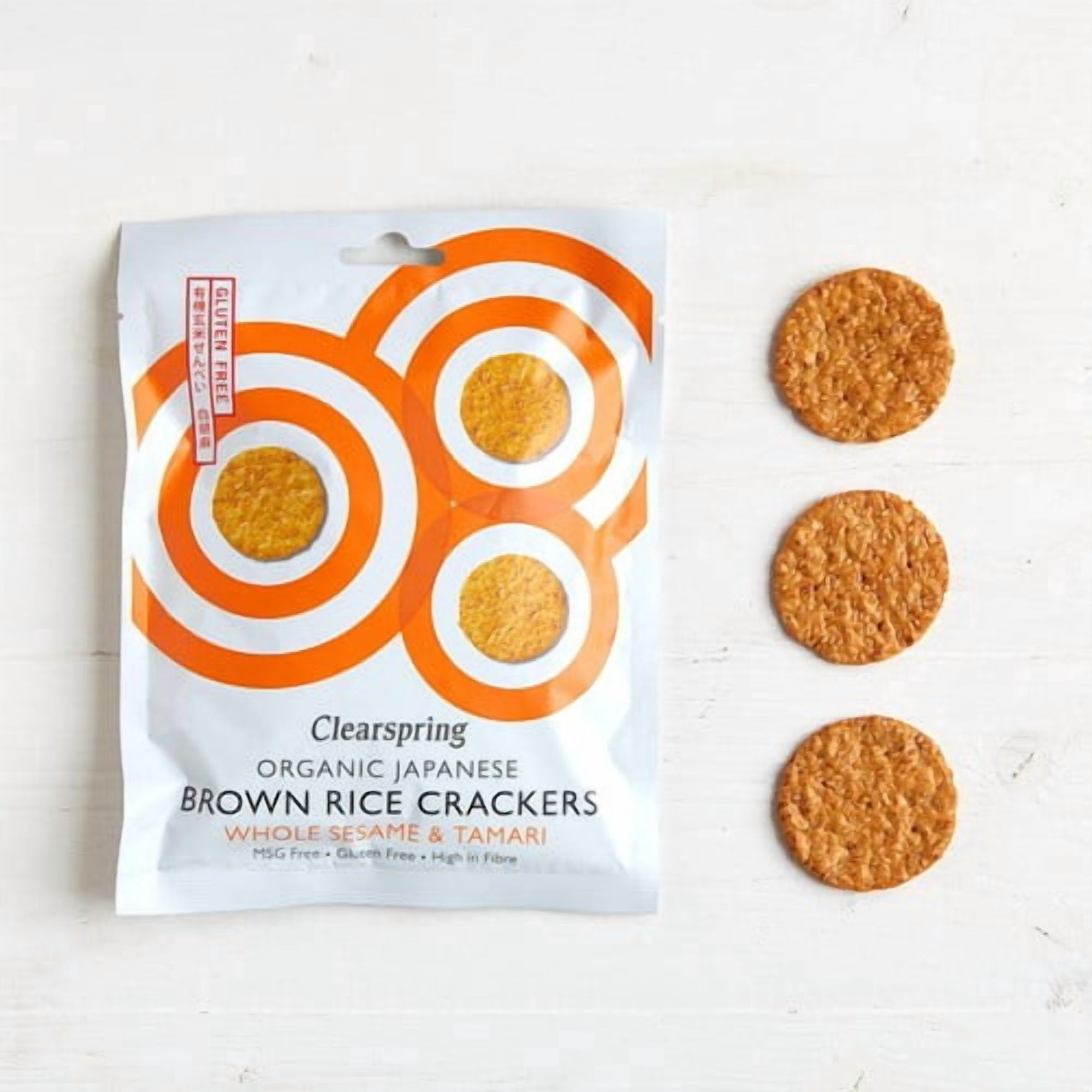 Clearspring Organic Whole Sesame Brown Rice Crackers 40g, British Import (Pack of 6)