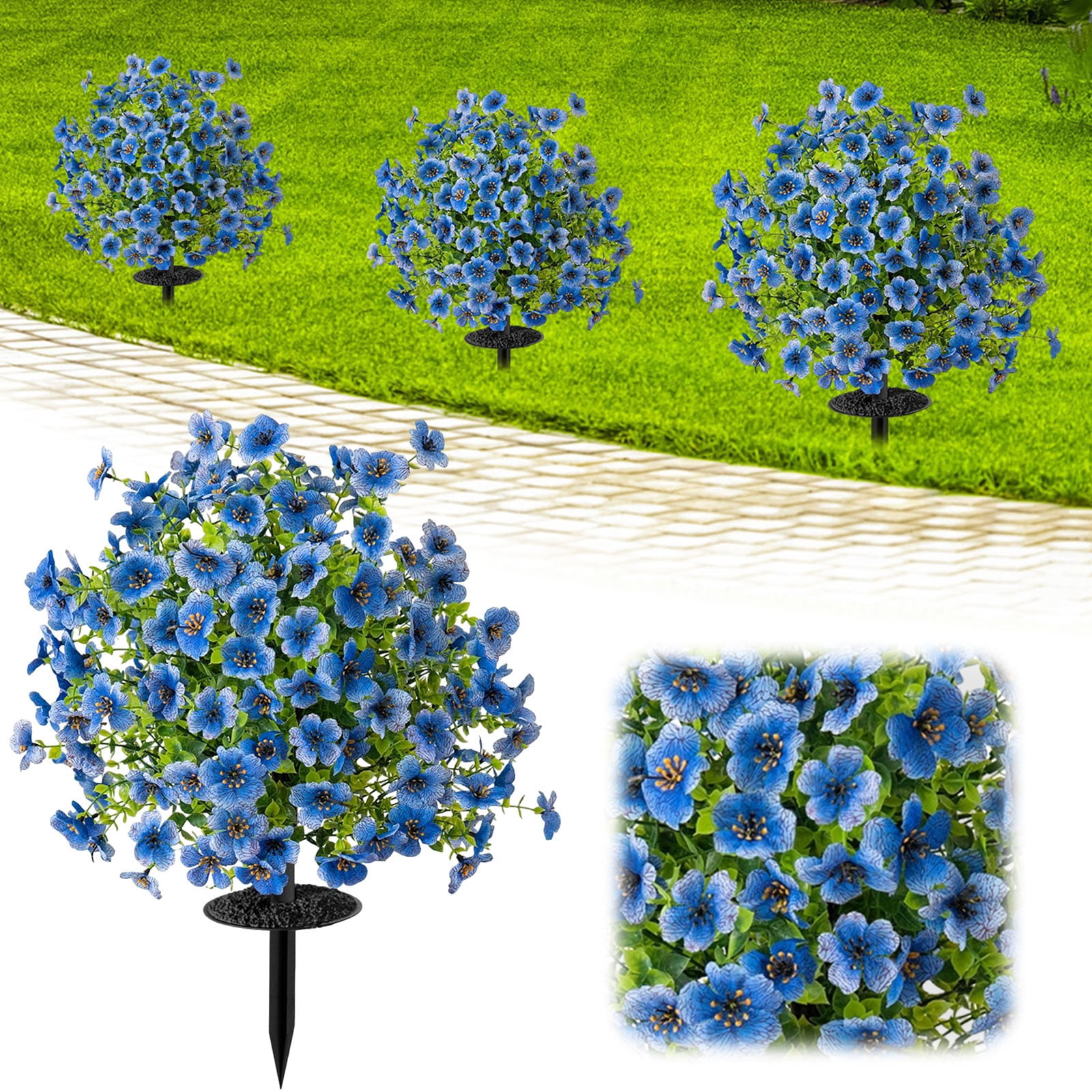 Artificial Geranium Flowers with Stake, UV Resistant Fake Outdoor Bushes, Realistic Silk Faux Flowers for Front Porch Patio Garden Decor, Artificial Shrubs for Outside