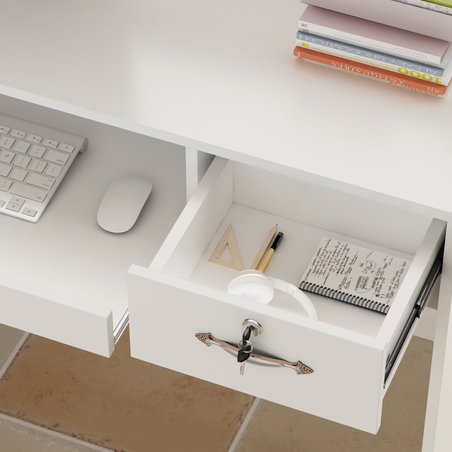 OXYLIFE Reception Desk Front Desk with Keyboard Tray and Lockable Drawer for Office Boutique Lobby