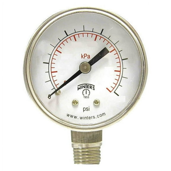 Winters Pressure Gauge,1-1/2" Dial Size,Silver PRL038