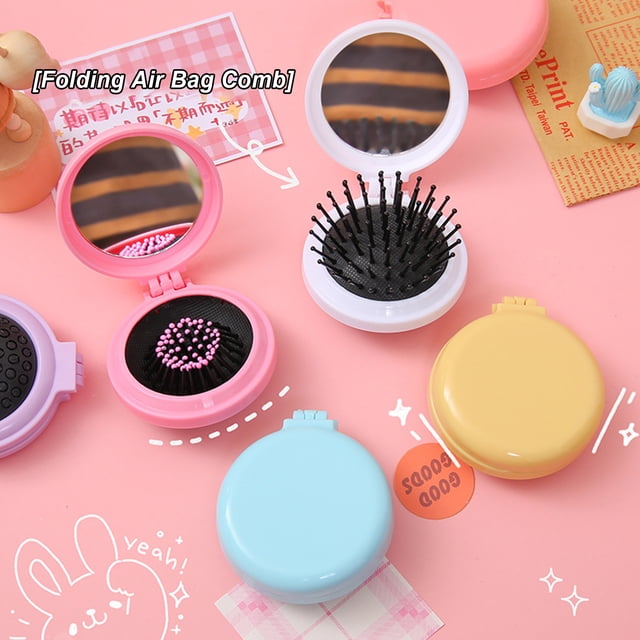 Folding Travel Comb Mirror Hair Brush Portable Mini Pocket Comb Compact Design On-the-Go Styling Mirror Comb for All Hair Types