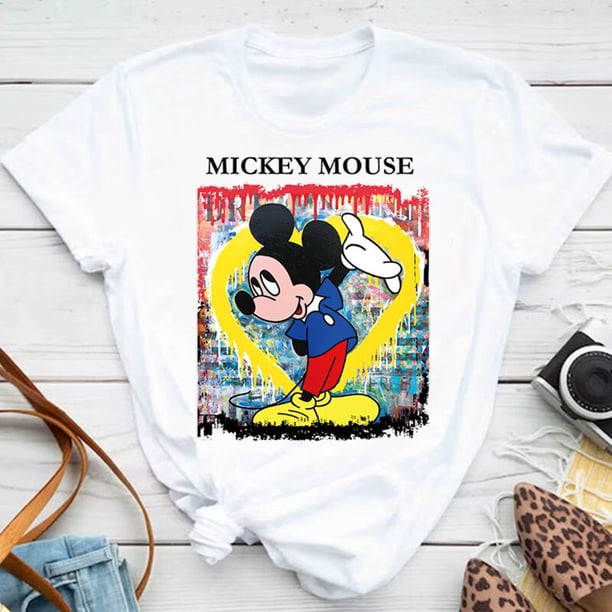 Disney Mickey Mouse Women's top Cartoon pattern women round neck casual fashion T-shirt Women's top short sleeveL Gao Jinjia LED