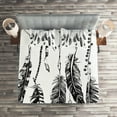 thumbnail image 3 of Ambesonne Grey Quilted Coverlet 3 Pcs, Hand Drawn Feather, King Size, Black, 3 of 3