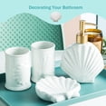 thumbnail image 6 of Bathroom Accessories Set, 4 Pcs Beach Starfish Ensemble Sets Ceramic Bathroom Counter Sets Includs Soap Dispenser Soap Dish & 2 Gargle Cup, Creative Bathroom Kit for Home Office Hotel, 6 of 7