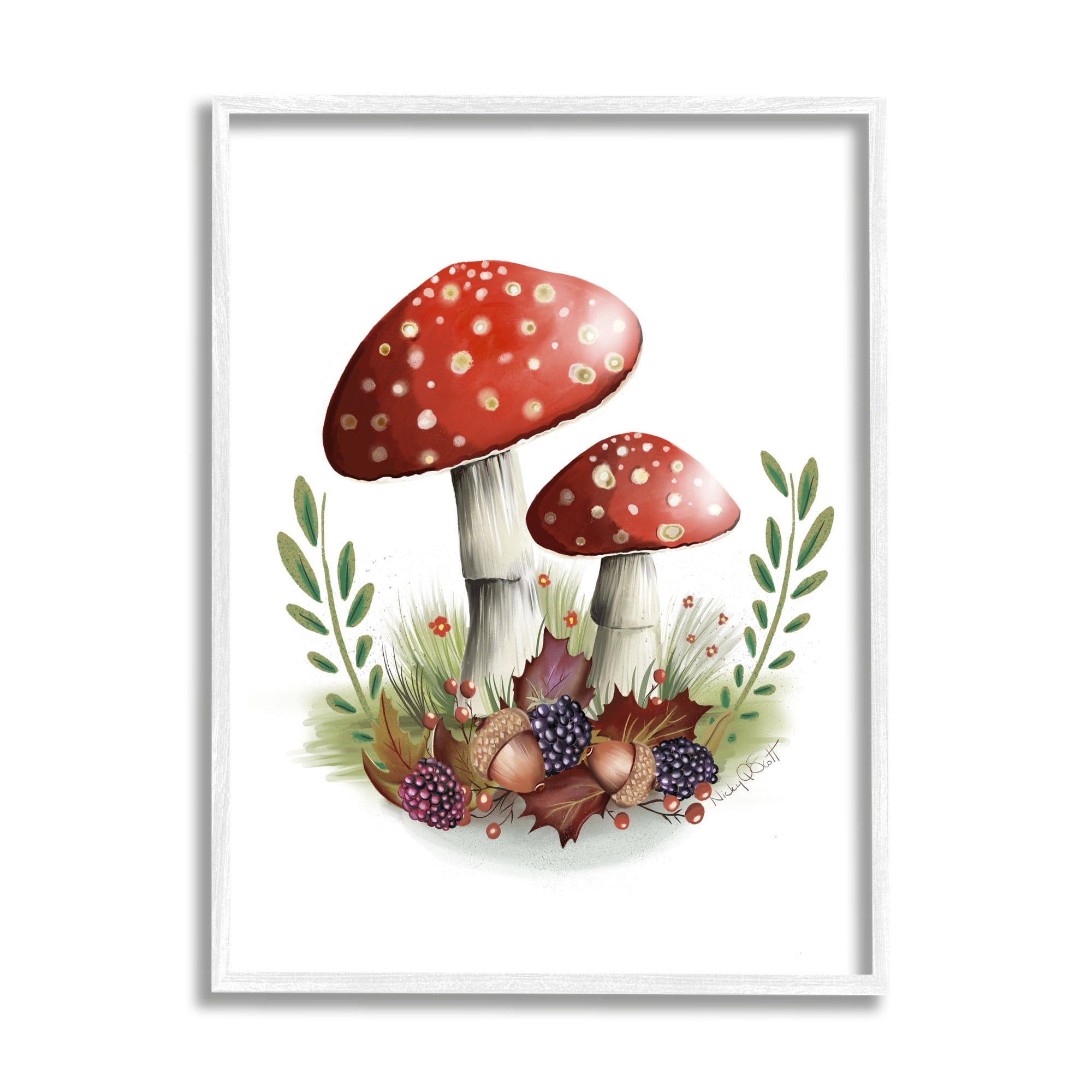 Stupell Industries Spotted Mushrooms Forest Floor Floral Botanicals Plants Graphic Art White Framed Art Print Wall Art, Design by Studio Q