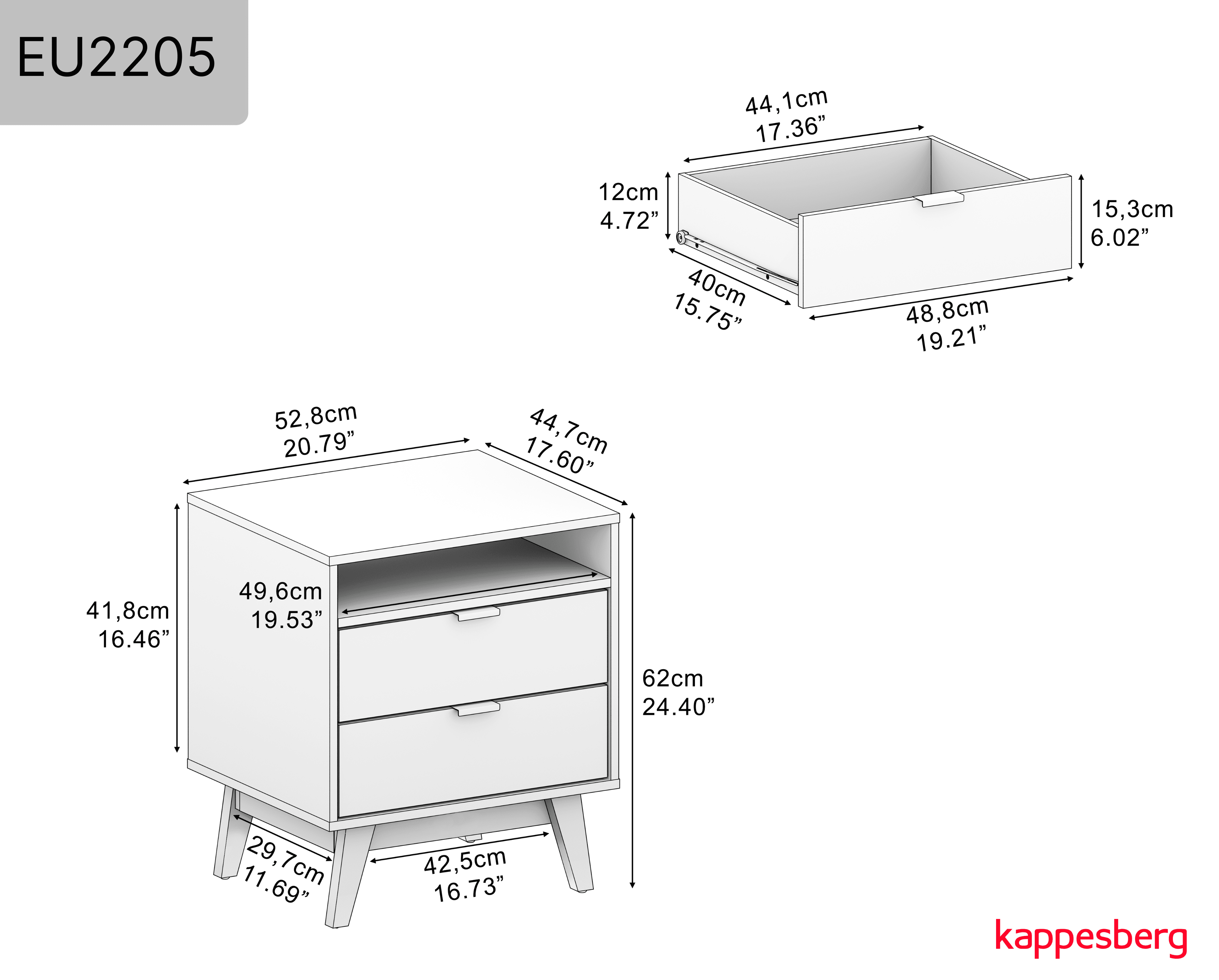 Kappesberg Hanford 57"W Modern 3-Piece Bedroom Set – Brown/Black Finish - for Adults and Teens