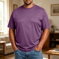 thumbnail image 2 of Big and Tall Shirts for Men Short Sleeve Crew Neck Summer Tops Stretch Casual Basic Mens T-Shirts Purple 5XL, 2 of 7