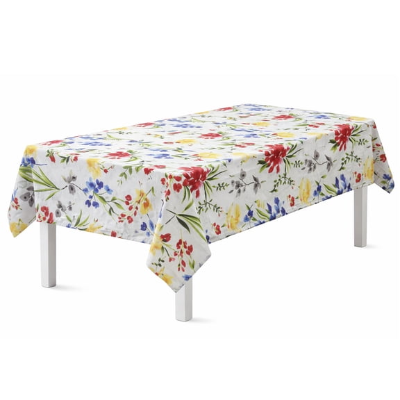 Hazel Spring Flowers Leaves Multi-Color White Textured Fabric (52 x 70 Rectangle) Benson Mills