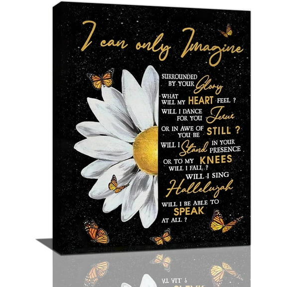 Christian Daisy Wall Art Daisy Butterfly Pictures Wall Decor I Can Only Imagine Inspirational Quotes Canvas Painting Print Religious Decoration Artworks for Bathroom Bedroom Living Room Church 12"x16"