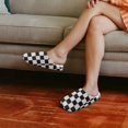 thumbnail image 2 of Chaqlin Geometry Black White Ladies Plush Fuzzy Slippers Non-Slip Rubber Sole Cozy Comfy Indoor Outdoor House Shoes Warm & Lightweight, 2 of 7