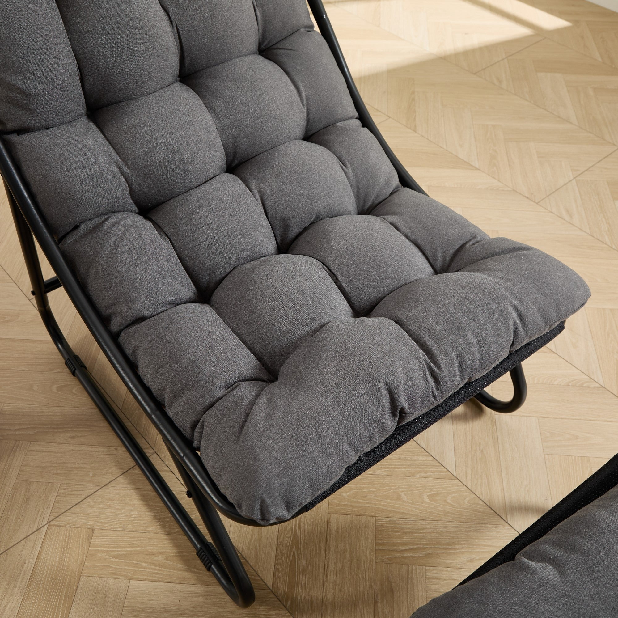 Sailvan Patio Outdoor Lounge Chair with Ottoman,Modern Sling Recliner with Puffy Cushion,Beige Accent Chair for Sunroom Grey