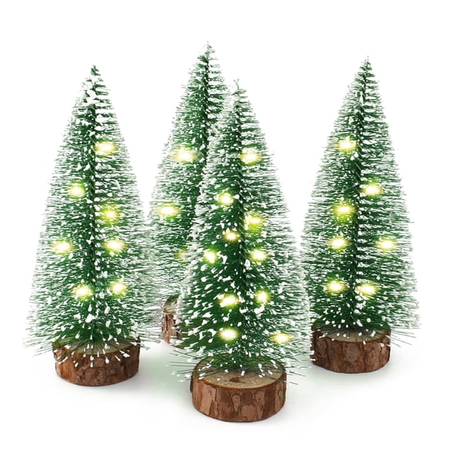 Adornos para árbol de Navidad Hagao, miniárboles de nieve y escarcha, 15 cm, 4 unidades