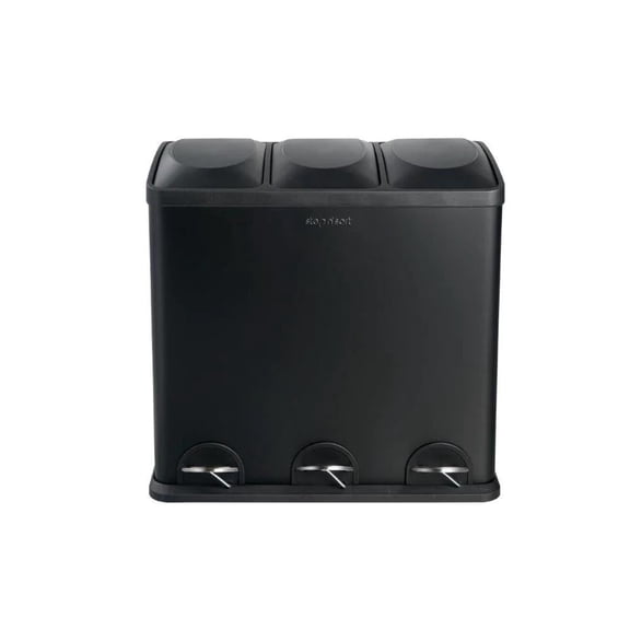 Step N' Sort Kitchen Trash Can, 16 Gallon Stainless Steel 3 Compartment Recycle Step Lid Garbage Bin, Black