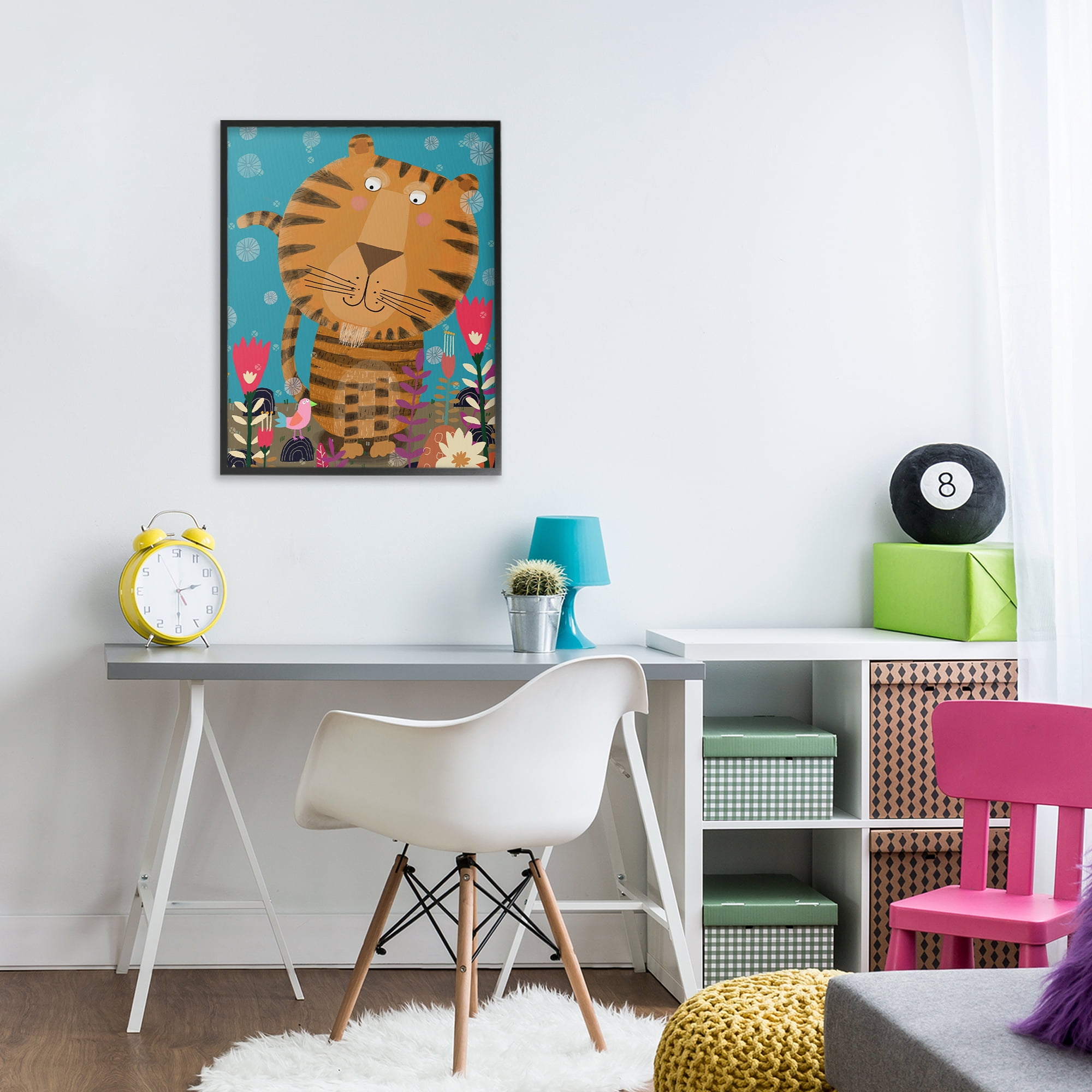 Stupell Industries Boho Tiger & Flowers Black Framed Giclee Art, design by Carla Daly